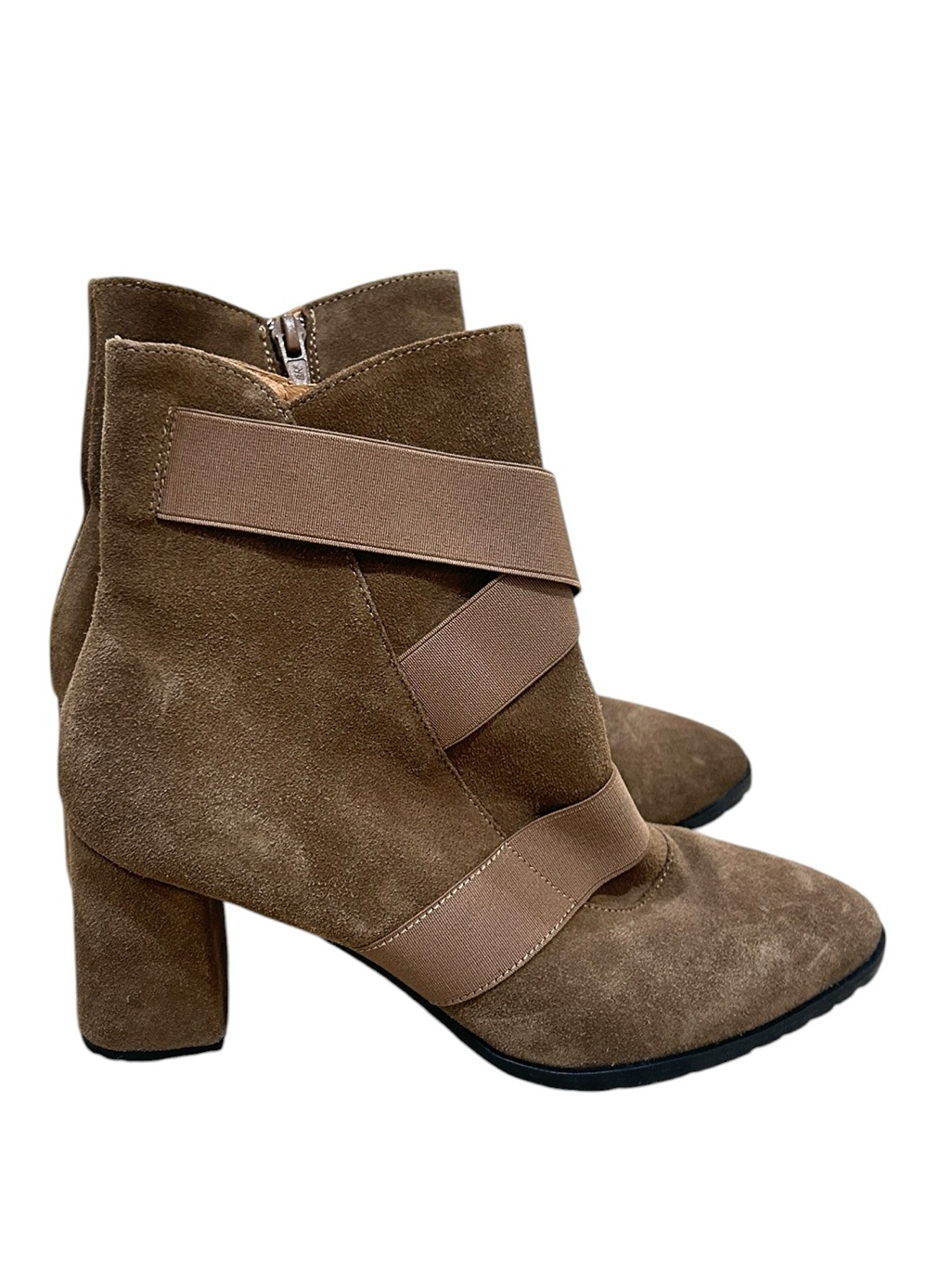 Andre Assous Taupe Suede Ankle Boots Crisscross Strap Detail Block Heel Size 8